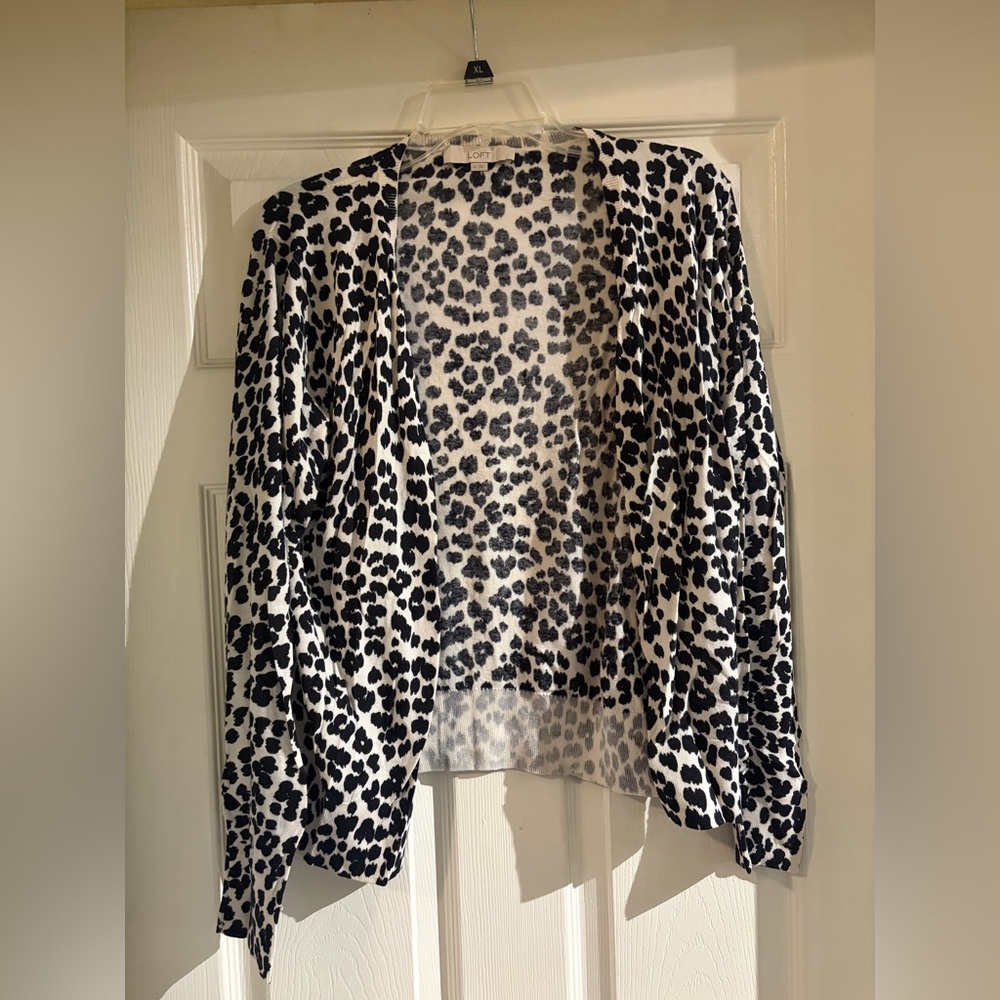 LOFT Black and White Animal Print Cardigan
